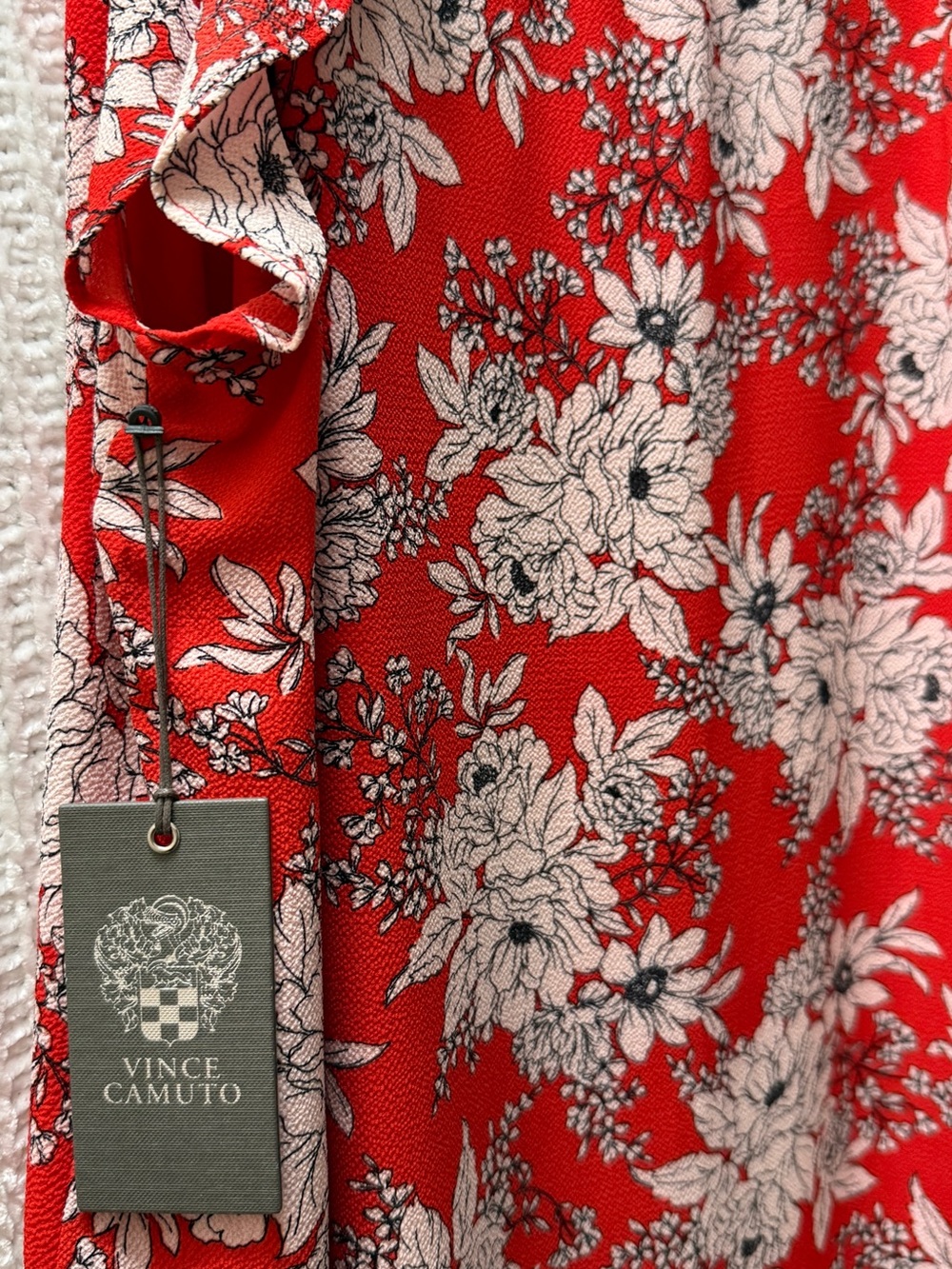 NWT Vince Camuto Women Dress Sz 16 Red Floral Boho Ruffle V-Neck Textured Crepe - Picture 3 of 11